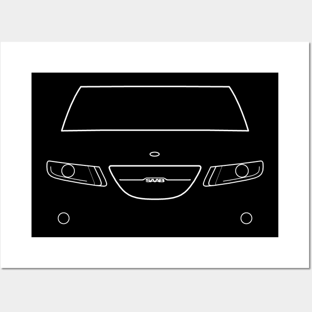 Saab 9-5 classic car white outline graphic Wall Art by soitwouldseem